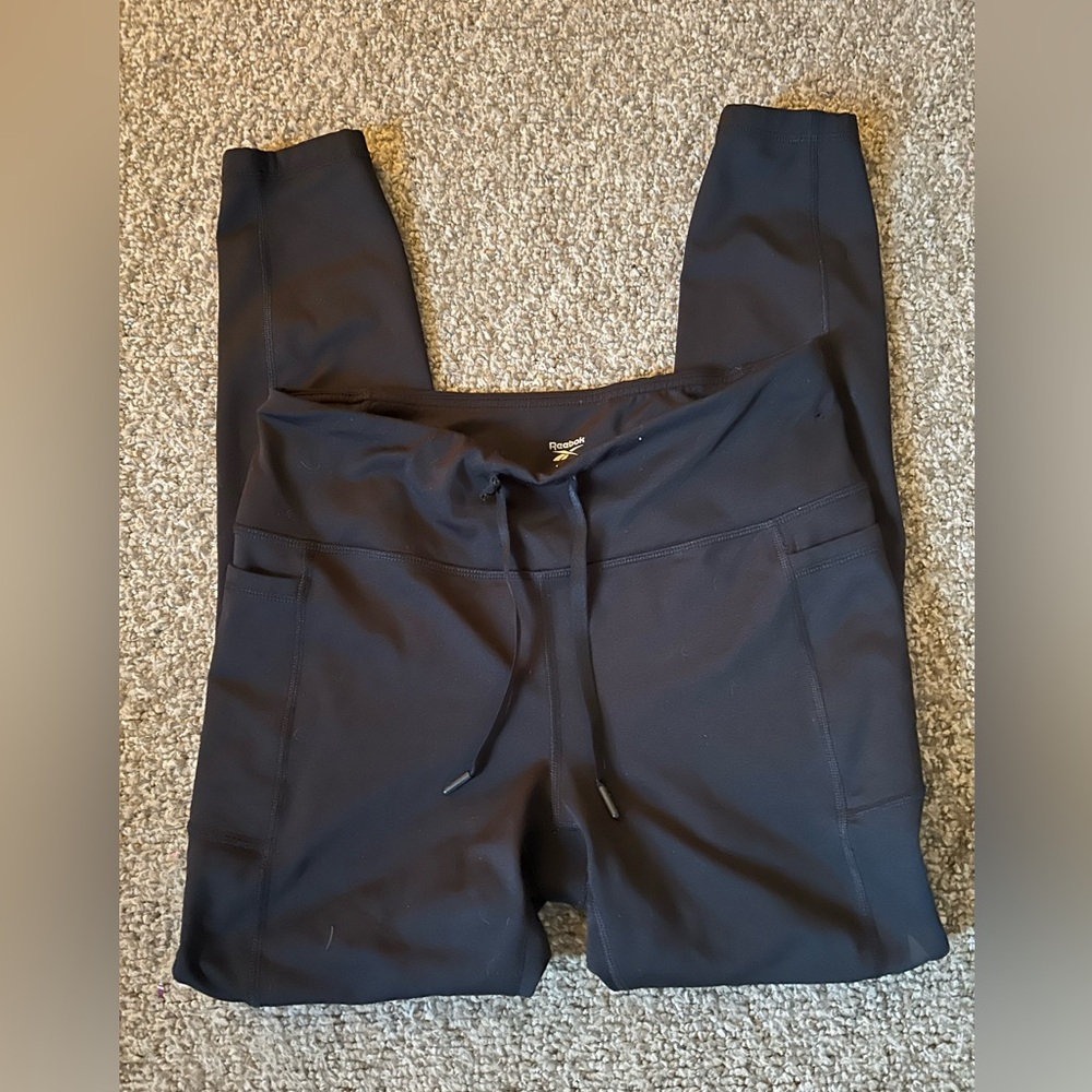 Reebok Black Drawstring Active Leggings with Side Pockets